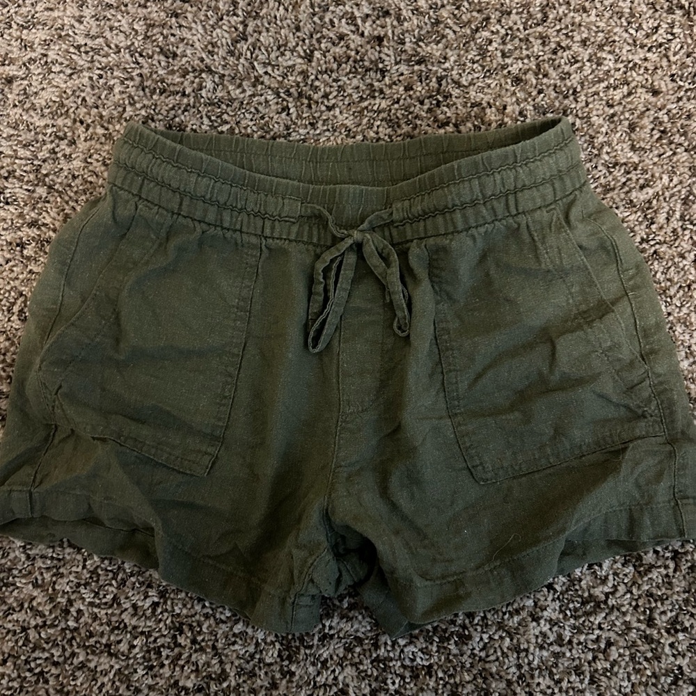 Olive Green Linen blend shorts